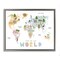 Stupell Industries Map Of World Pastel Animals Floating Frame, design by Carla Daly